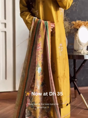 💛Mustard Yellow Floral Printed Lawn Suit with Dupatta – Now at Dh 35 Only
